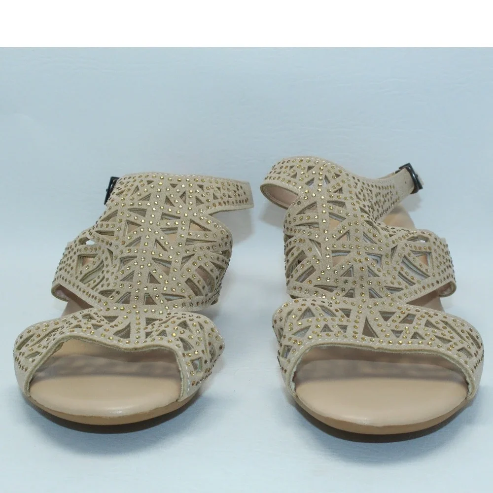 Cove Tan Laser Cut Rhinestone Block Heel Slingback Sandals Women's‎ Size 9 / 40